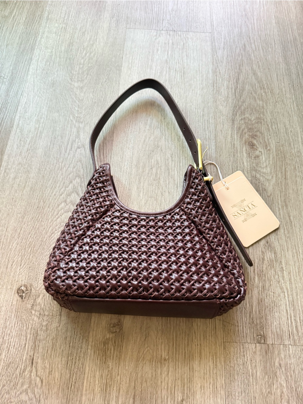 sancia the istria brown 100% woven leather 90's style shoulder bag purse handbag